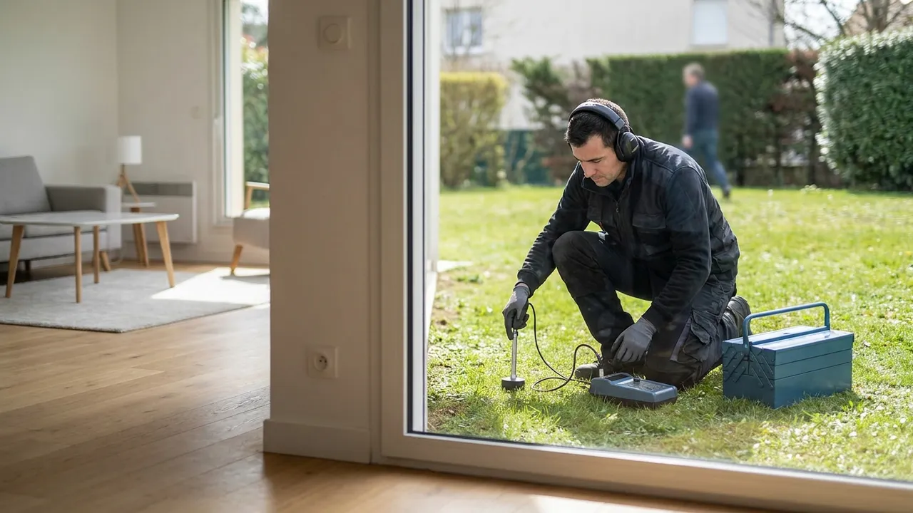 Détection de fuite sur canalisation enterrée sous une cour pavée d'immeuble à Paris